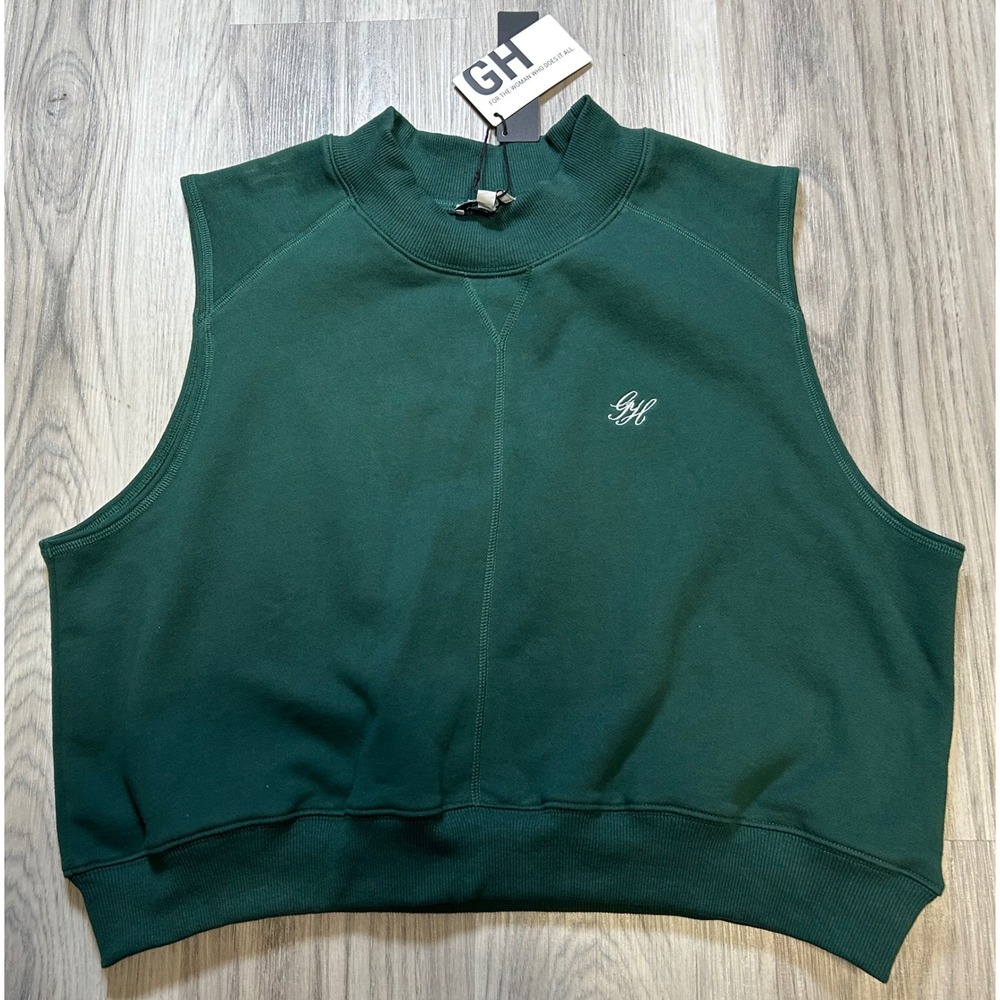 Gold Hinge Womens Sleeveless Mock Neck Sweatshirt Vest Cotton L Forest Green